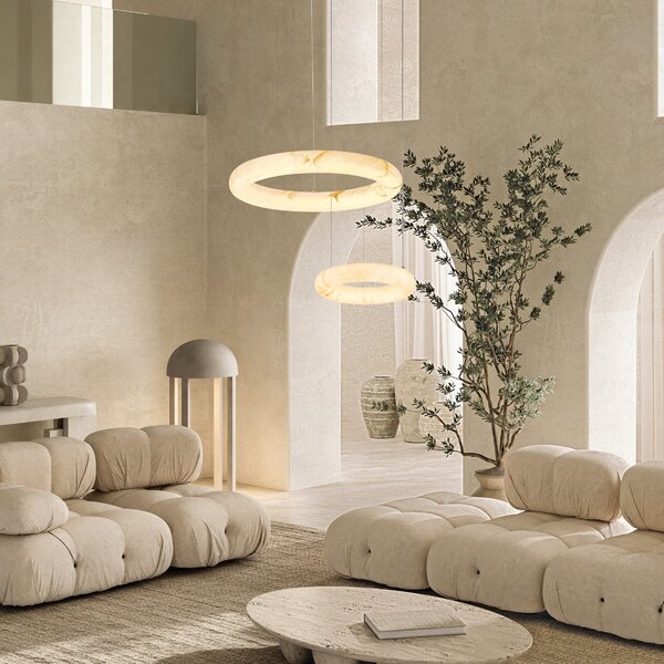Zambelis Lampă suspendată LED 2542, albă, Ø 34 cm, alabastră, dimabilă, reglabil, Alb, Camera de zi / sufragerie, Piatră