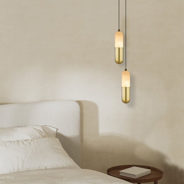 Zambelis Lampă suspendată LED 2545 alamă/alb Ø 5 cm metal/alabastru dimabil, reglabil, Auriu / Alamă, Camera de zi / sufragerie, Metal