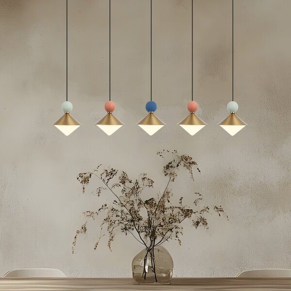 Zambelis Lampă suspendată LED 25103, alamă/colorată, 5 becuri. Metal/sticlă/ceramică, reglabil, Auriu / Alamă, Camera de zi / sufragerie, Metal