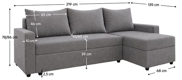 KONDELA Colţar reversibil, gri, PAULITA NEW