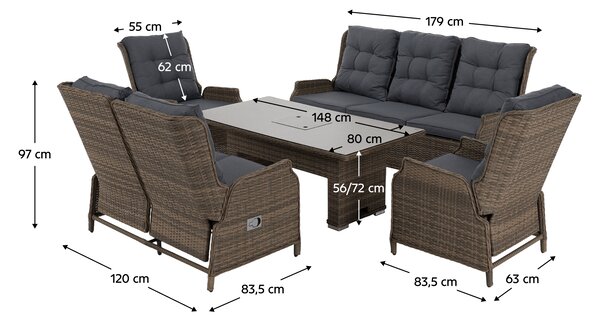 KONDELA Set de grădină de 5 piese din ratan, maro-gri/gri, BRONTE