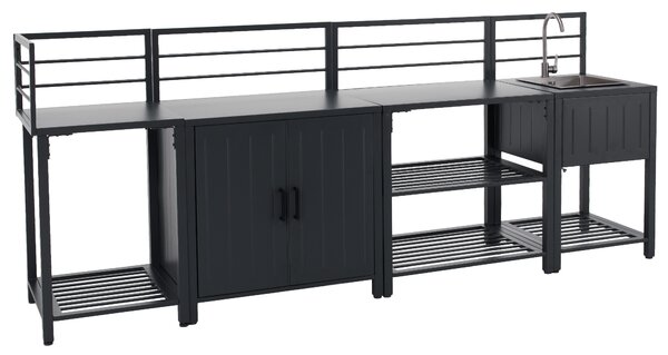 KONDELA Mobilier de bucătărie de grădină cu 4 piese şi chiuvetă, oţel, gri, TANITA