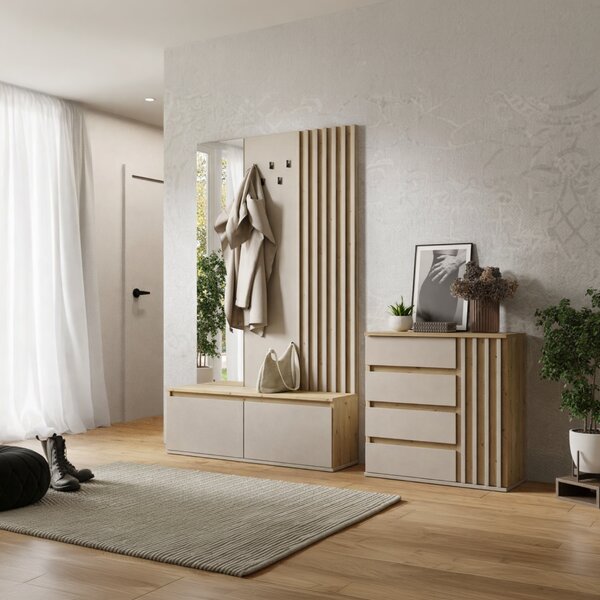 KONDELA Set pentru hol, caşmir/stejar artisan, DERIS