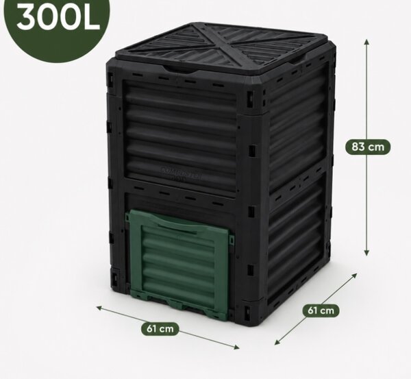 JAKS Compostor de grădină negru 300 l OA05