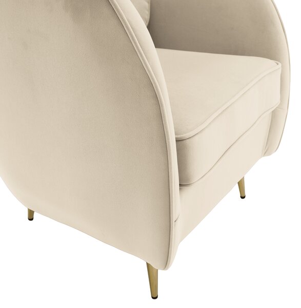 KONDELA Fotoliu de design, ţesătură Velvet bej/gold crom auriu, EZIO