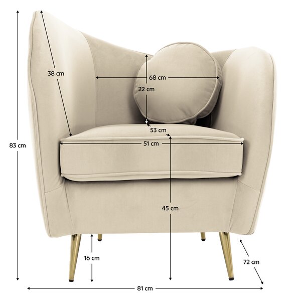 KONDELA Fotoliu de design, ţesătură Velvet bej/gold crom auriu, EZIO