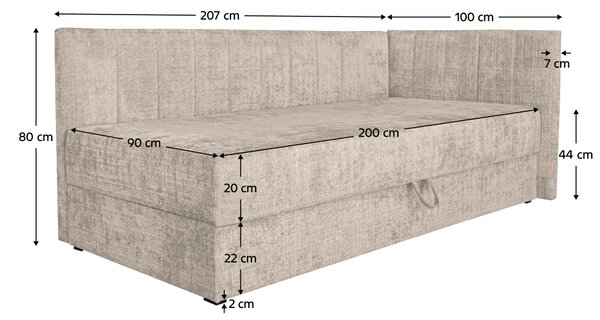 KONDELA Pat de zi cu spaţiu de depozitare, 90x200, bej, LUIZA