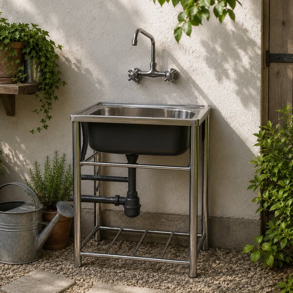 KONDELA Chiuvetă din oţel inoxidabil cu sifon, 61x46 cm, INOX NEW