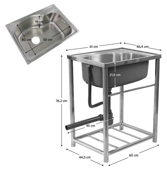 KONDELA Chiuvetă din oţel inoxidabil cu sifon, 61x46 cm, INOX NEW