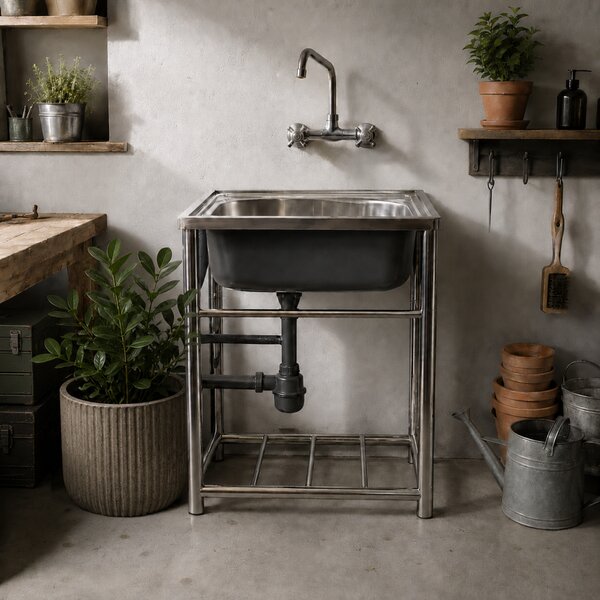KONDELA Chiuvetă din oţel inoxidabil cu sifon, 61x46 cm, INOX NEW