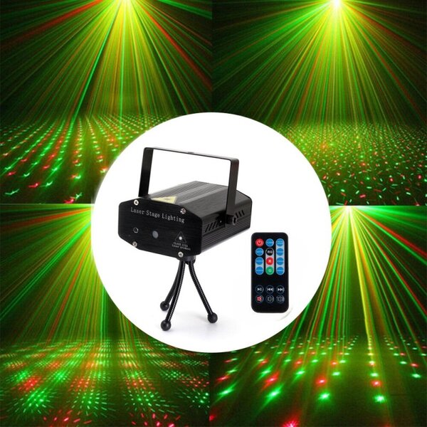 Proiector laser 6 figurine, proiectie rosu si verde, telecomanda, senzor sunet