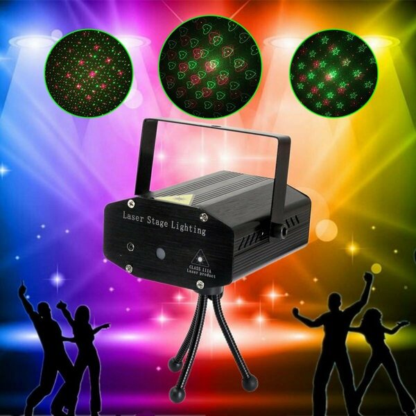 Proiector laser 6 figurine, proiectie rosu si verde, telecomanda, senzor sunet