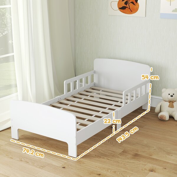 AIYAPLAY Pat pentru Copii 3-8 Ani cu Protecții Laterale 143.5x74.2x54 cm Alb | Aosom Romania