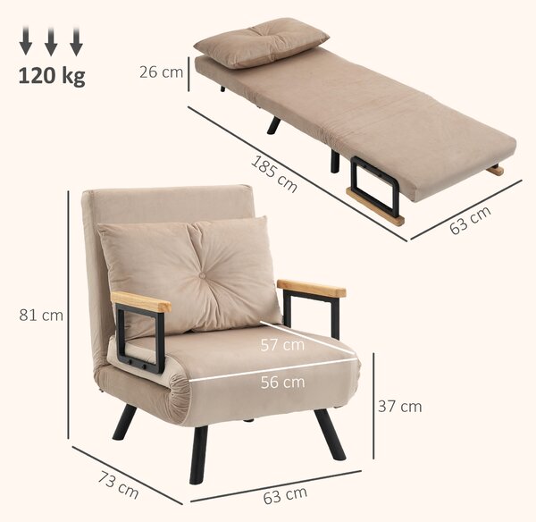 HOMCOM Canapea Extensibilă cu Spătar Reglabil pe 5 Nivele, Canapea Pat Individuală Pliabilă cu Perne, 63x73x81 cm, Negru | Aosom Romania