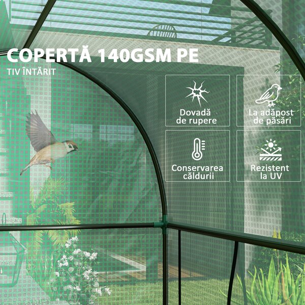 Outsunny Seră de grădină 2 m² dim. 2L x 1l x 1,78H m 2 Uși cu fermoar rulabile Oțel PE Densitate înaltă 140 g/m² Anti-UV alb | Aosom Romania