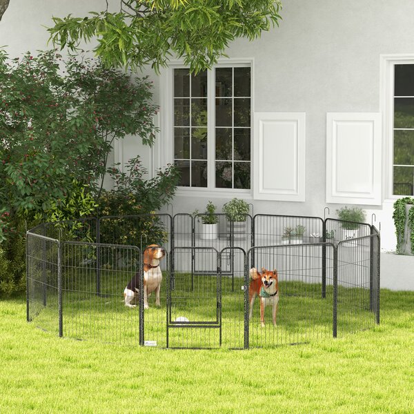 PawHut Gard pentru Câini, Incintă Modulară pentru Câini din 8 Secții pentru Interior și Exterior, 80x100 cm, Negru | Aosom Romania
