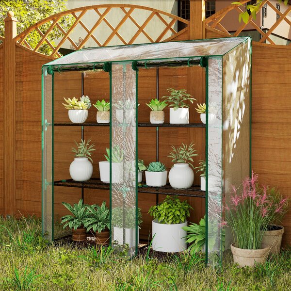 Outsunny Seră de Grădină cu Copertină din PE, Seră cu Acoperiș Înclinat, 2 Uși Rulante și 6 Rafturi, 143x46x151cm, Verde | Aosom Romania
