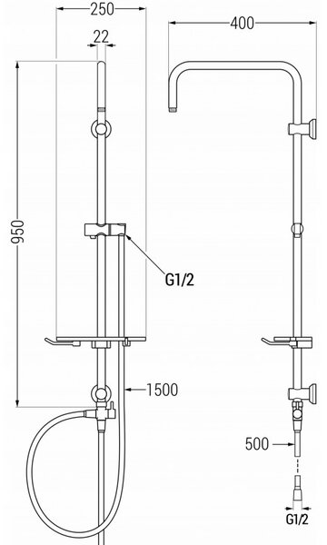 Mexen T, coloana de dus, furtun de dus 150 cm, raft, comutator de dus, alb, 7939399-20