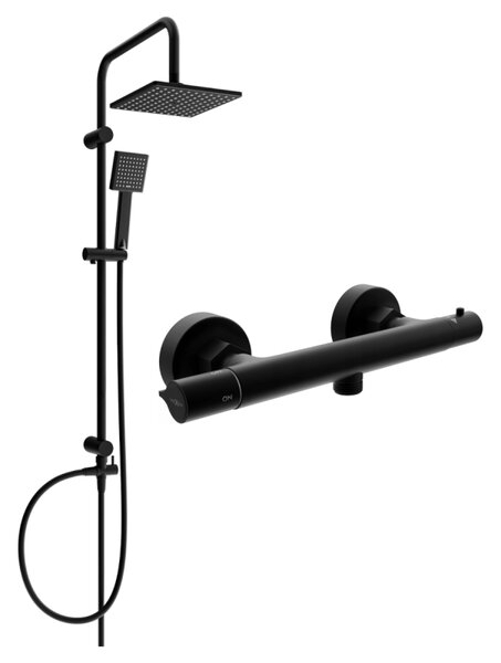 Mexen Tord, set de duș cu duș cu efect de ploaie și baterie termostatică Slim, negru mat, 77105200-70
