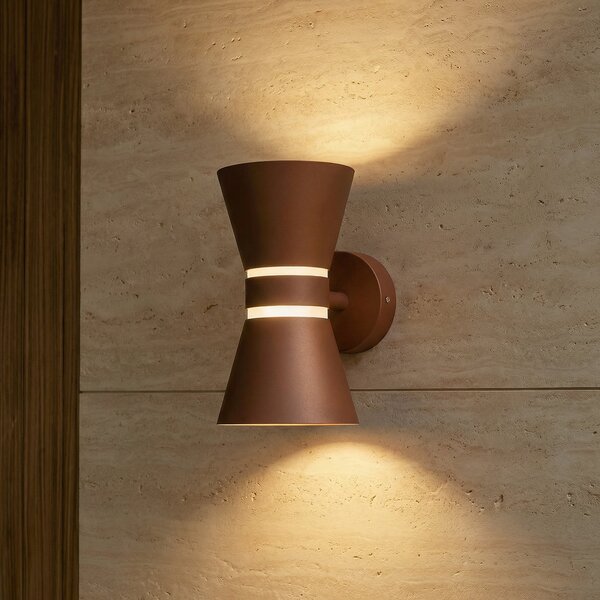 Lucande Lampa de perete pentru exterior cu LED Meravi, maro, 2 becuri, IP44, Maro / Rugină, Aluminiu, Modern