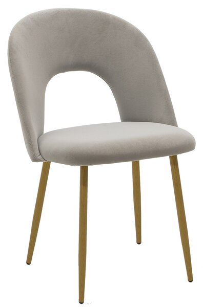 Scaun Bucatarie/Dining Hannah Catifea Gri ,Picioare Metalice Finisaj Lemn