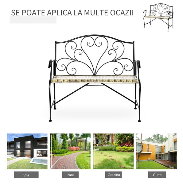 Banca Metal Gradina Outsunny,banca gradina din Fier Stil Vintage 2 Locuri Negru | Aosom Romania
