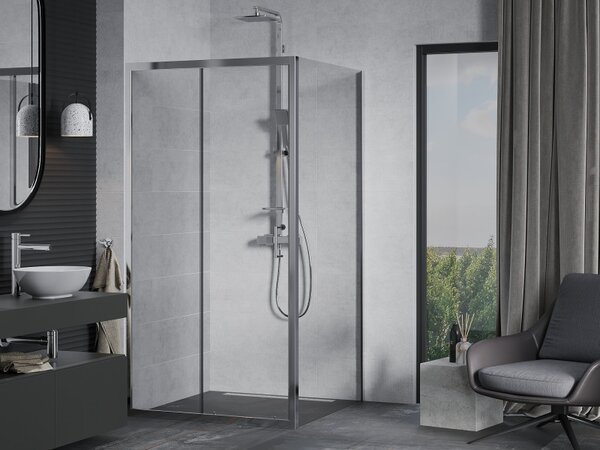 Mexen Apia, cabină de duș cu ușă glisantă 90 (uşă) x 90 (perete) cm, sticlă transparentă 6 mm, profil cromat, 840-090-090-01-00