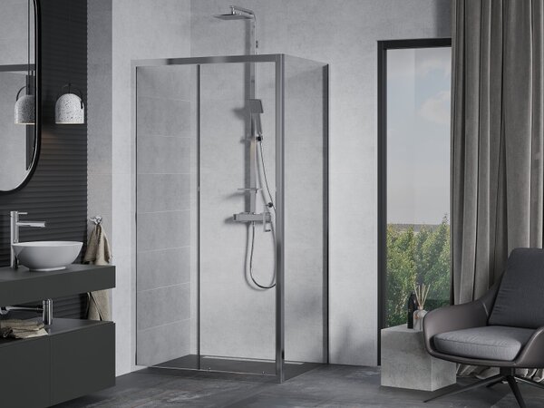 Mexen Apia, cabină de duș cu ușă glisantă 90 (uşă) x 70 (perete) cm, sticlă transparentă 6 mm, profil cromat, 840-090-070-01-00