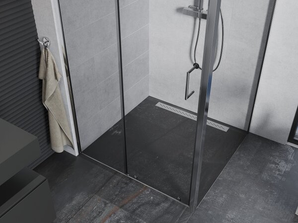 Mexen Apia, cabină de duș cu ușă glisantă 90 (uşă) x 90 (perete) cm, sticlă transparentă 6 mm, profil cromat, 840-090-090-01-00