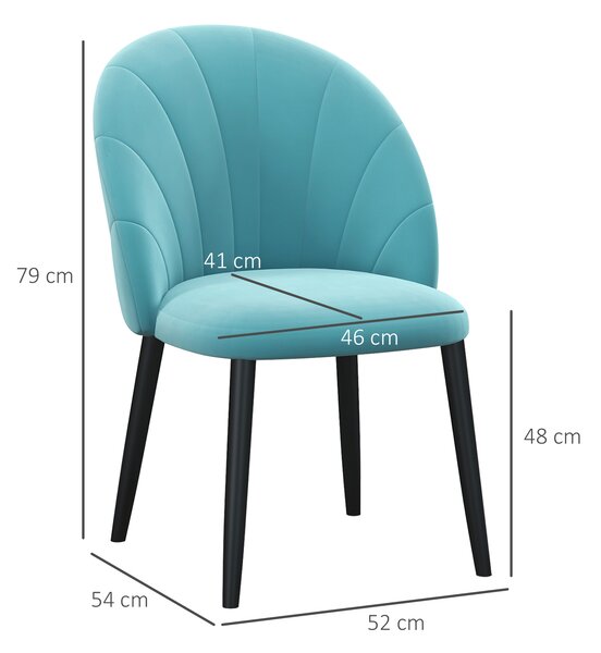 Homcom Set 2 Scaune Bucătărie Moderne, Tapițate, Metal și Catifea, 52x54x79cm, Verde Deschis | Aosom Romania