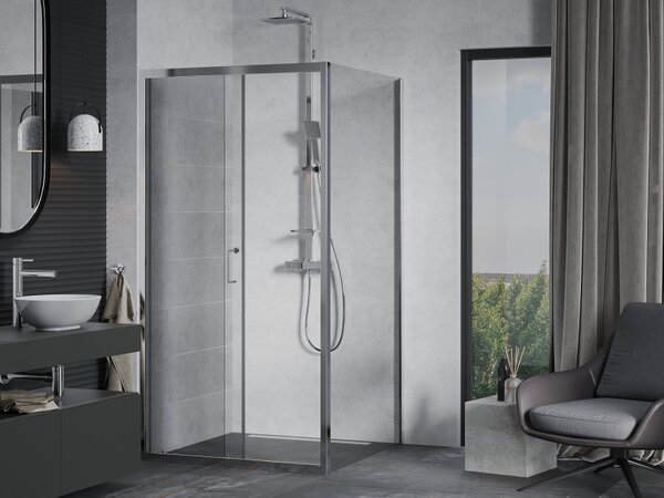 Mexen Apia, cabină de duș cu ușă glisantă 90 (uşă) x 90 (perete) cm, sticlă transparentă 6 mm, profil cromat, 840-090-090-01-00