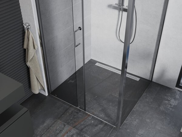 Mexen Apia, cabină de duș cu ușă glisantă 90 (uşă) x 90 (perete) cm, sticlă transparentă 6 mm, profil cromat, 840-090-090-01-00