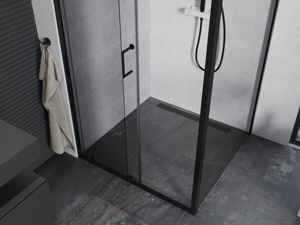 Mexen Apia, cabină de duș cu ușă glisantă 100 (uşă) x 100 (perete) cm, sticlă transparentă 6 mm, profil negru, 840-100-100-70-00