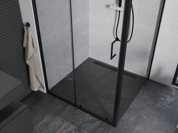 Mexen Apia, cabină de duș cu ușă glisantă 100 (uşă) x 100 (perete) cm, sticlă transparentă 6 mm, profil negru, 840-100-100-70-00