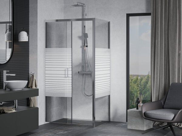 Mexen Apia, cabină de duș cu ușă glisantă 100 (uşă) x 70 (perete) cm, sticlă cu dungi incolore 6 mm, profil cromat, 840-100-070-01-20