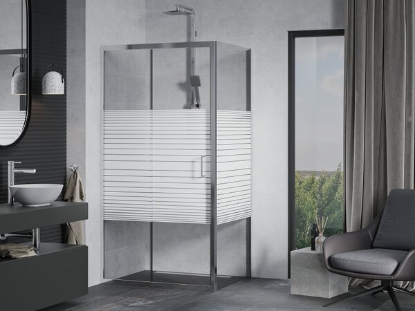 Mexen Apia, cabină de duș cu ușă glisantă 100 (uşă) x 70 (perete) cm, sticlă cu dungi incolore 6 mm, profil cromat, 840-100-070-01-20