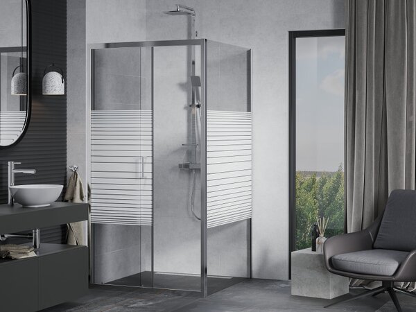 Mexen Apia, cabină de duș cu ușă glisantă 100 (uşă) x 100 (perete) cm, sticlă cu dungi incolore 6 mm, profil cromat, 840-100-100-01-20