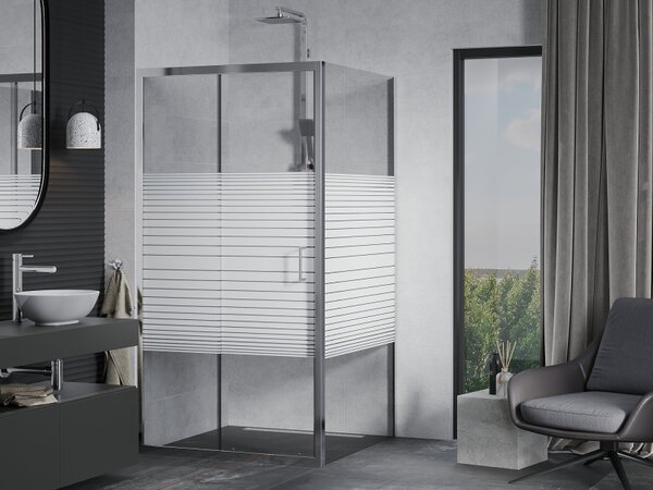 Mexen Apia, cabină de duș cu ușă glisantă 100 (uşă) x 100 (perete) cm, sticlă cu dungi incolore 6 mm, profil cromat, 840-100-100-01-20