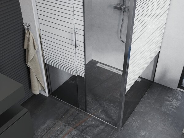 Mexen Apia, cabină de duș cu ușă glisantă 100 (uşă) x 100 (perete) cm, sticlă cu dungi incolore 6 mm, profil cromat, 840-100-100-01-20