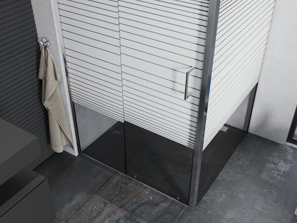 Mexen Apia, cabină de duș cu ușă glisantă 100 (uşă) x 100 (perete) cm, sticlă cu dungi incolore 6 mm, profil cromat, 840-100-100-01-20