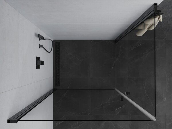 Mexen Pretoria Duo, cabină de duș cu 2 aripi 100 (uşă) x 90 (uşă) cm, sticlă transparentă de 6 mm, profil negru, 852-100-090-70-00-02