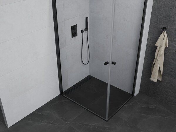 Mexen Pretoria Duo, cabină de duș cu 2 aripi 100 (uşă) x 90 (uşă) cm, sticlă transparentă de 6 mm, profil negru, 852-100-090-70-00-02