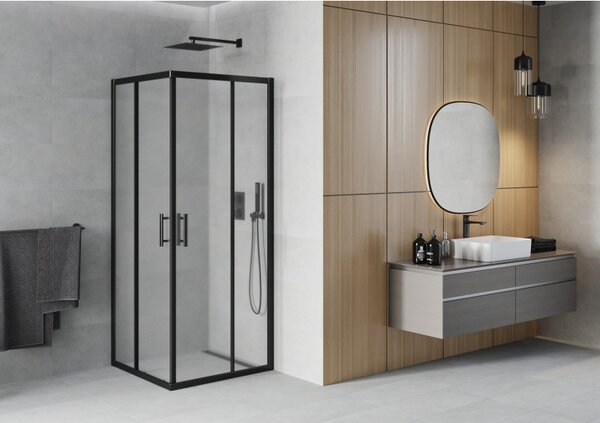 Mexen Rio, cabină de duș pătrată cu uşă glisantă 80 (uşă) x 80 (uşă) x 190 cm, sticlă mată 6 mm, profil negru, 860-080-080-70-30
