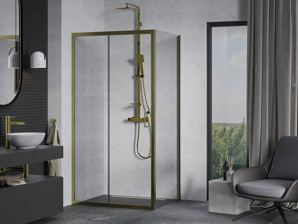 Mexen Apia, cabină de duș cu ușă glisantă 105 (uşă) x 70 (perete) cm, sticlă transparentă 6 mm, profil auriu, 840-105-070-50-00