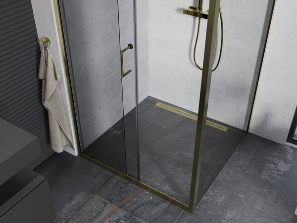Mexen Apia, cabină de duș cu ușă glisantă 105 (uşă) x 70 (perete) cm, sticlă transparentă 6 mm, profil auriu, 840-105-070-50-00