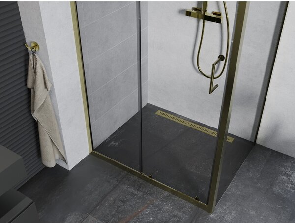 Mexen Apia, cabină de duș cu ușă glisantă 105 (uşă) x 70 (perete) cm, sticlă transparentă 6 mm, profil auriu, 840-105-070-50-00