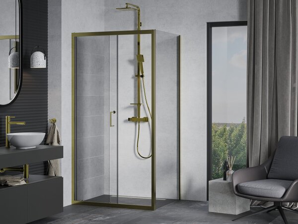 Mexen Apia, cabină de duș cu ușă glisantă 105 (uşă) x 70 (perete) cm, sticlă transparentă 6 mm, profil auriu, 840-105-070-50-00