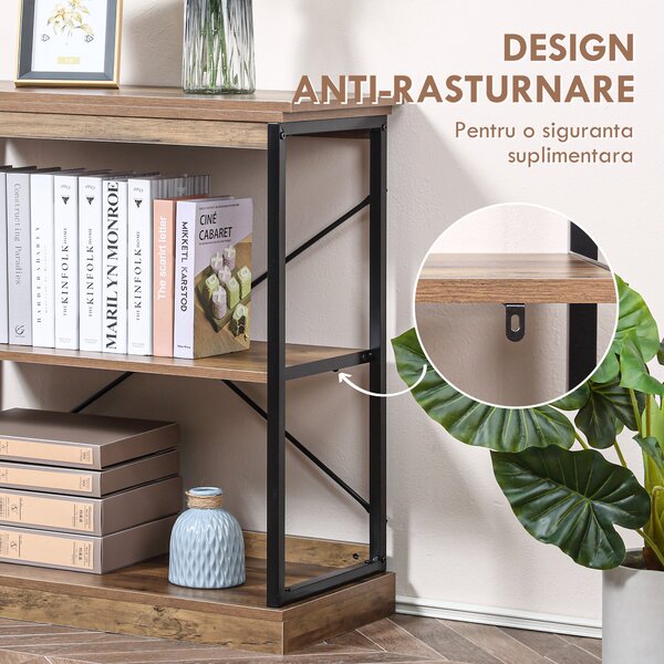 HOMCOM Raft Bibliotecă Stil Industrial, Panouri MDF și Cadru Metalic, 80x36x81.3cm, Maro | Aosom Romania