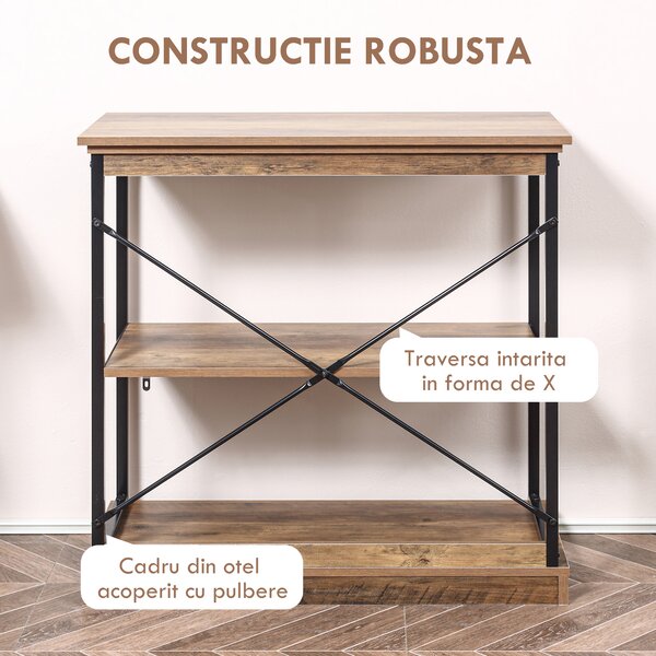 HOMCOM Raft Bibliotecă Stil Industrial, Panouri MDF și Cadru Metalic, 80x36x81.3cm, Maro | Aosom Romania