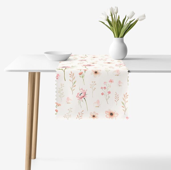 Goldea napron de masă teflonat - flori roz 35x140 cm